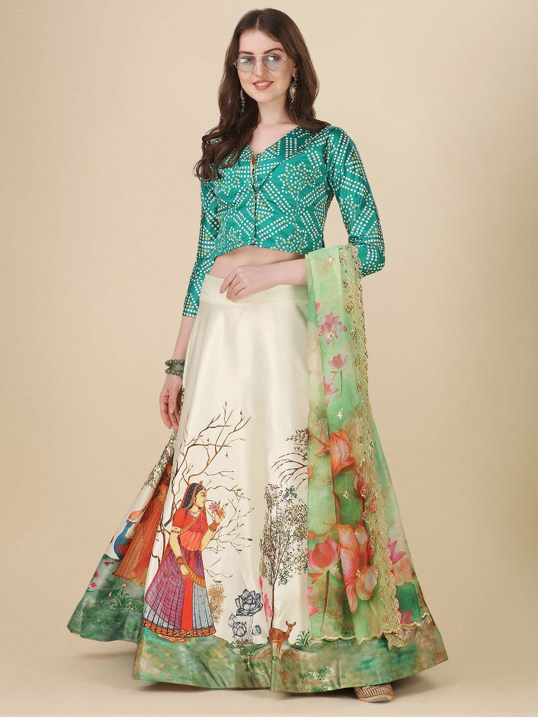 Kaizen TEXO FAB Printed Sequinned Semi-Stitched Lehenga & Unstitched Blouse With Dupatta - view 1