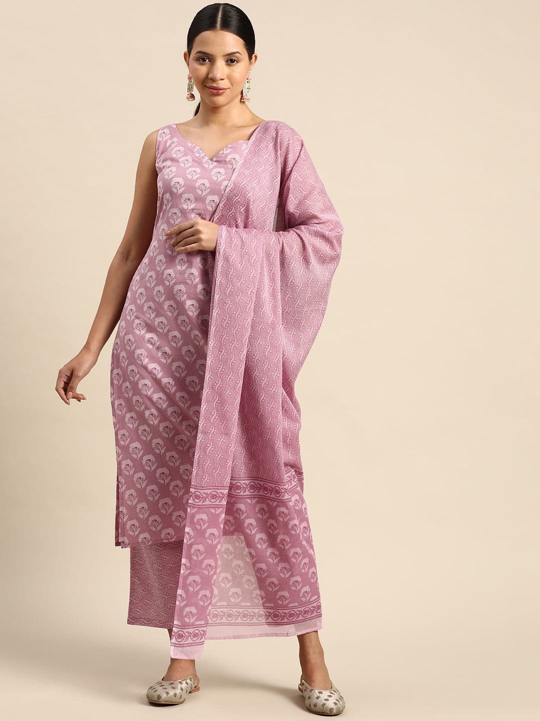 anayna Ethnic Motifs Printed Pure Cotton Kurta with Trousers & With Dupatta - view 1