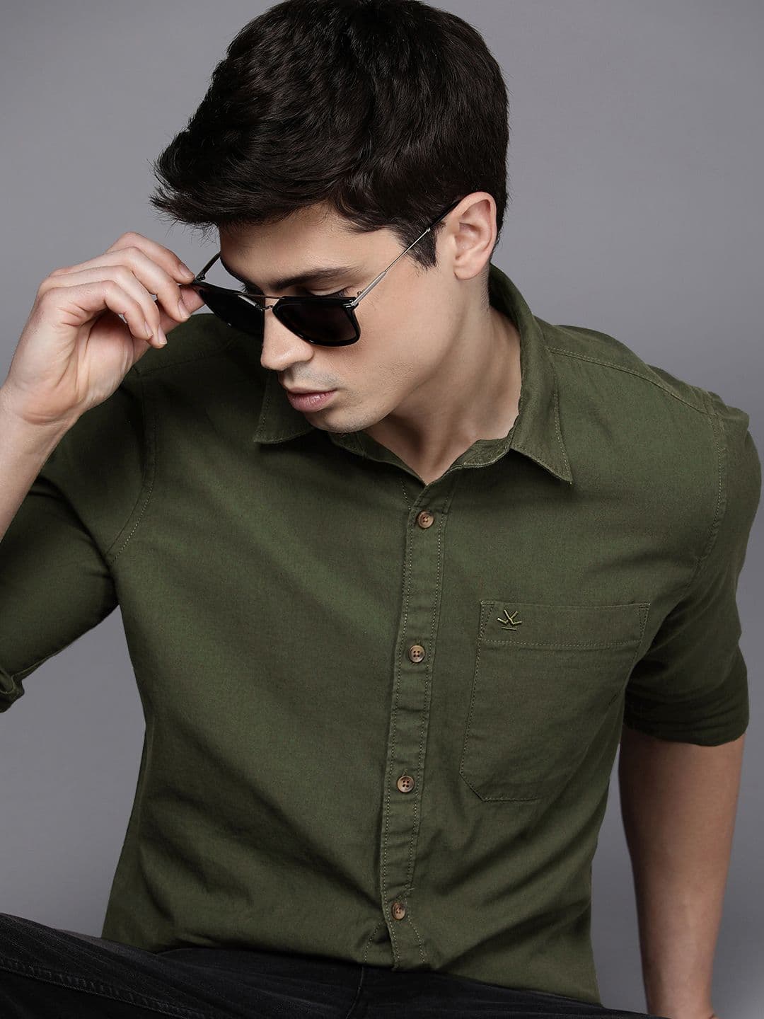 WROGN Solid Slim Fit Cotton Casual Shirt - view 1