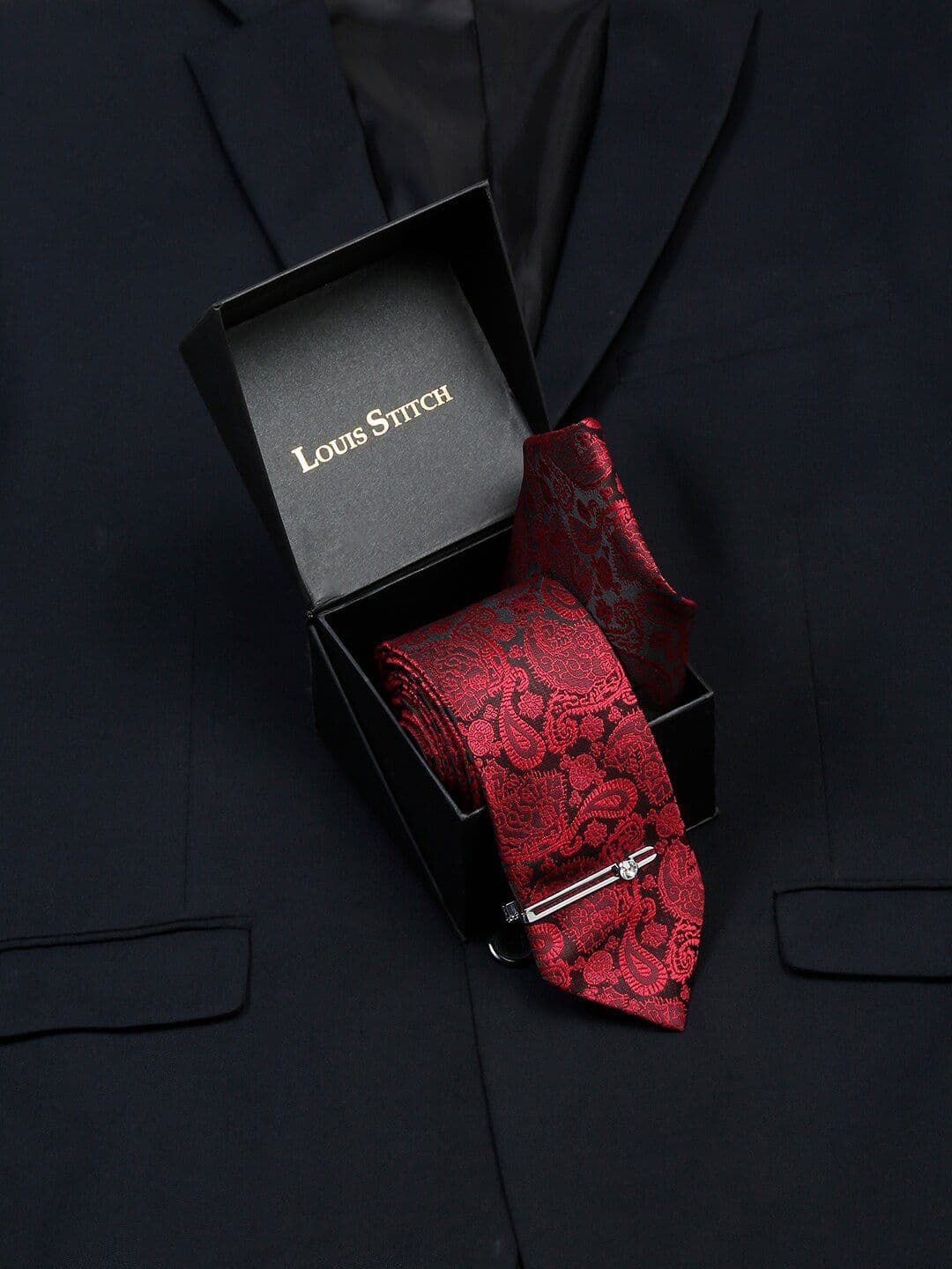 LOUIS STITCH Men Woven Design Italian Silk Necktie Accessory Gift Set - view 1