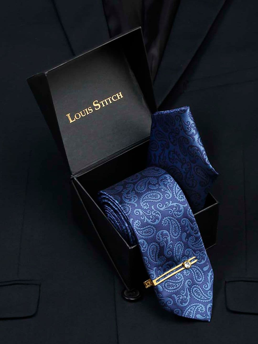 LOUIS STITCH Men Woven Design Italian Silk Necktie Accessory Gift Set - view 1