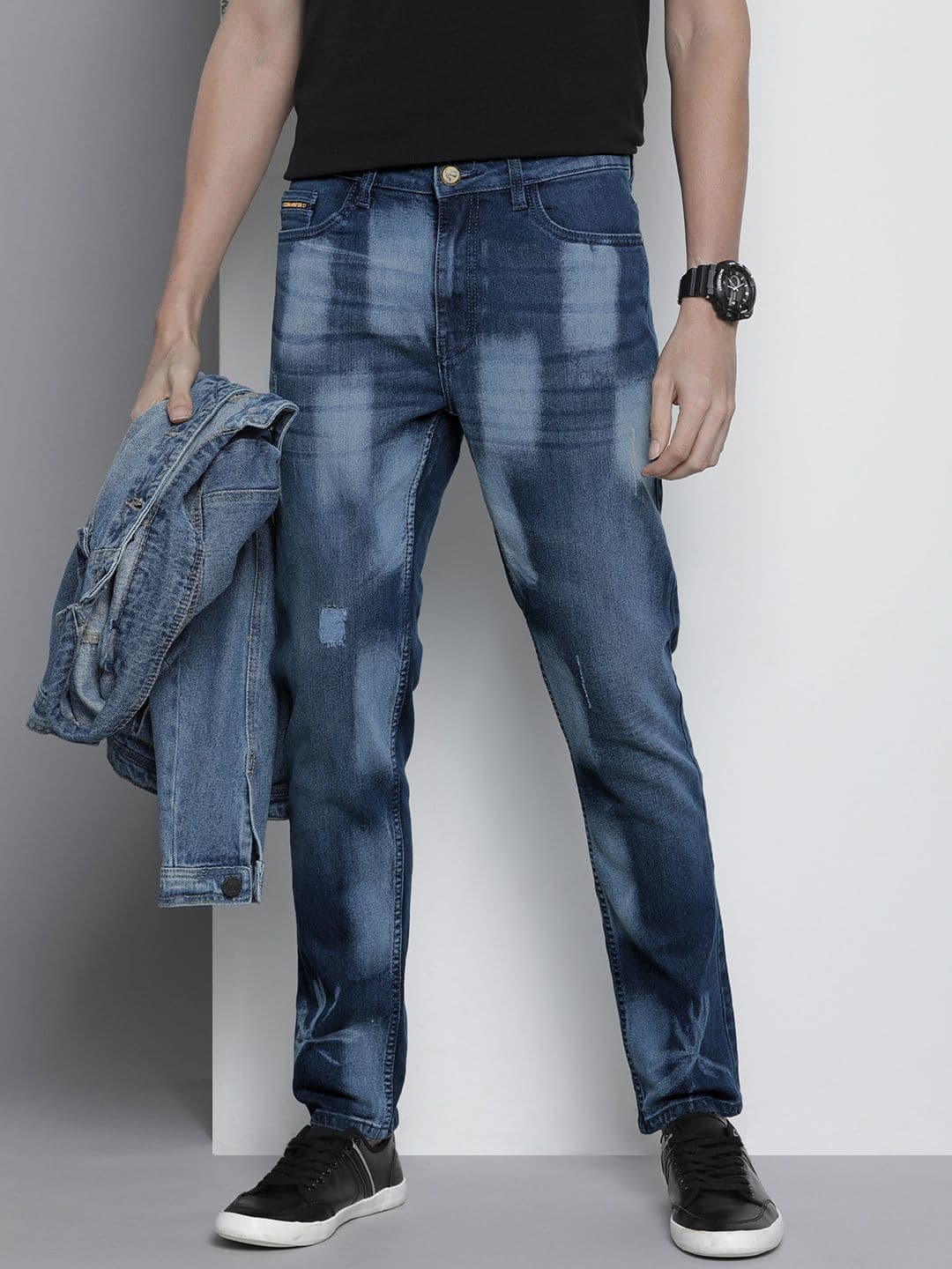 The Indian Garage Co Slim Fit Low Distress Heavy Fade Bleached Stretchable Jeans - view 1