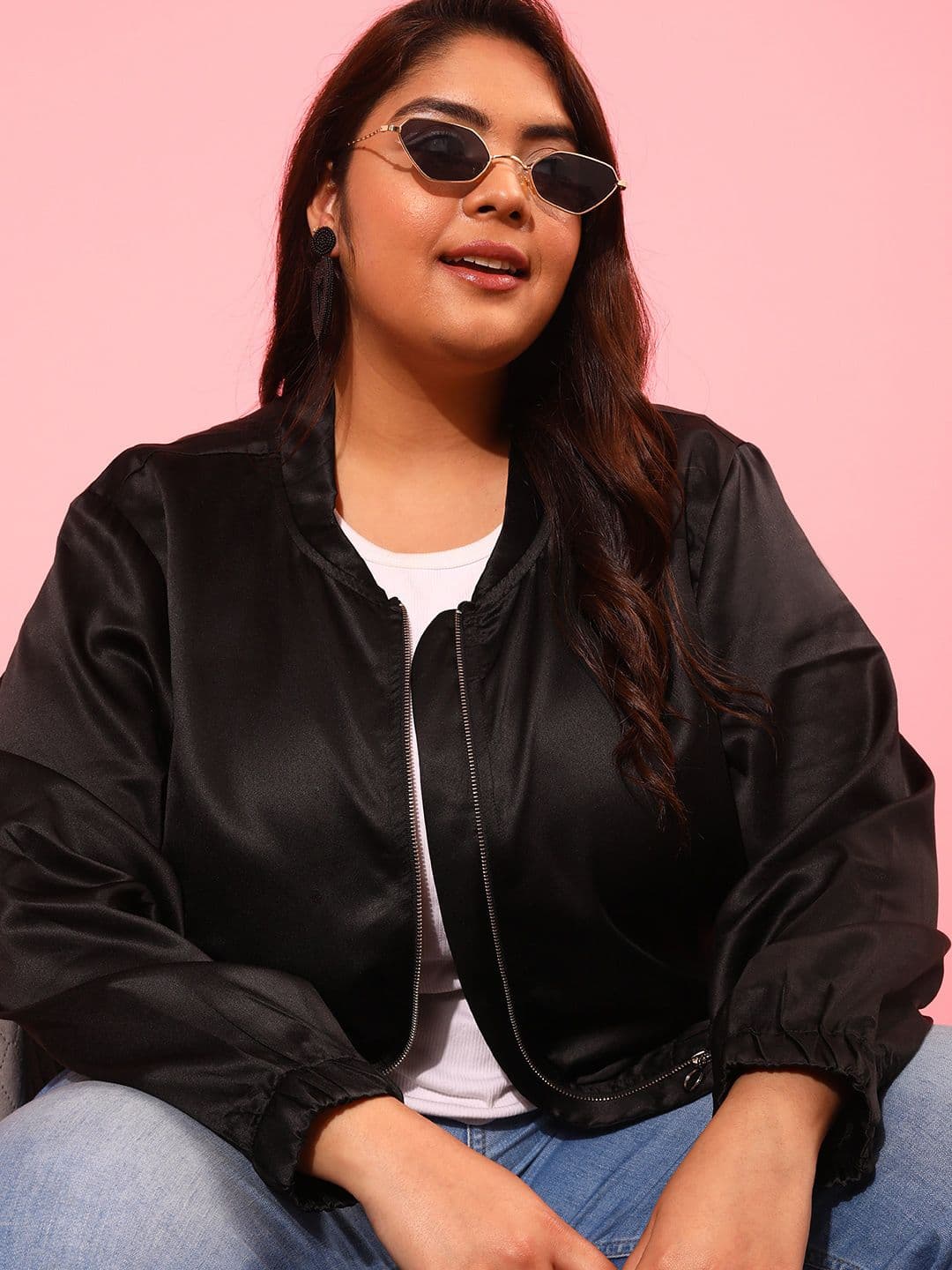 CURVY STREET Women Black Crop Bomber Jacket - view 1