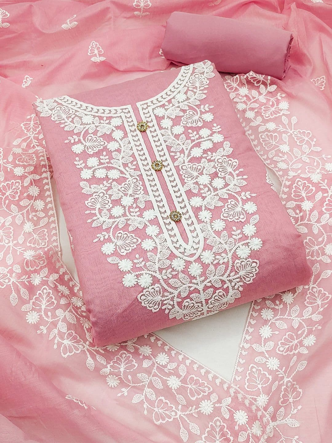 KALINI Embroidered Chanderi Cotton Unstitched Dress Material - view 1