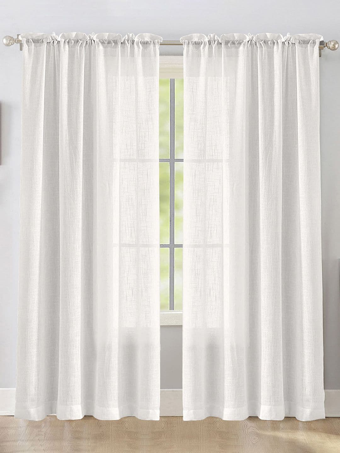 HOMEMONDE White 2 Pieces Sheer Rod Pocket Cotton Door Curtains - view 1