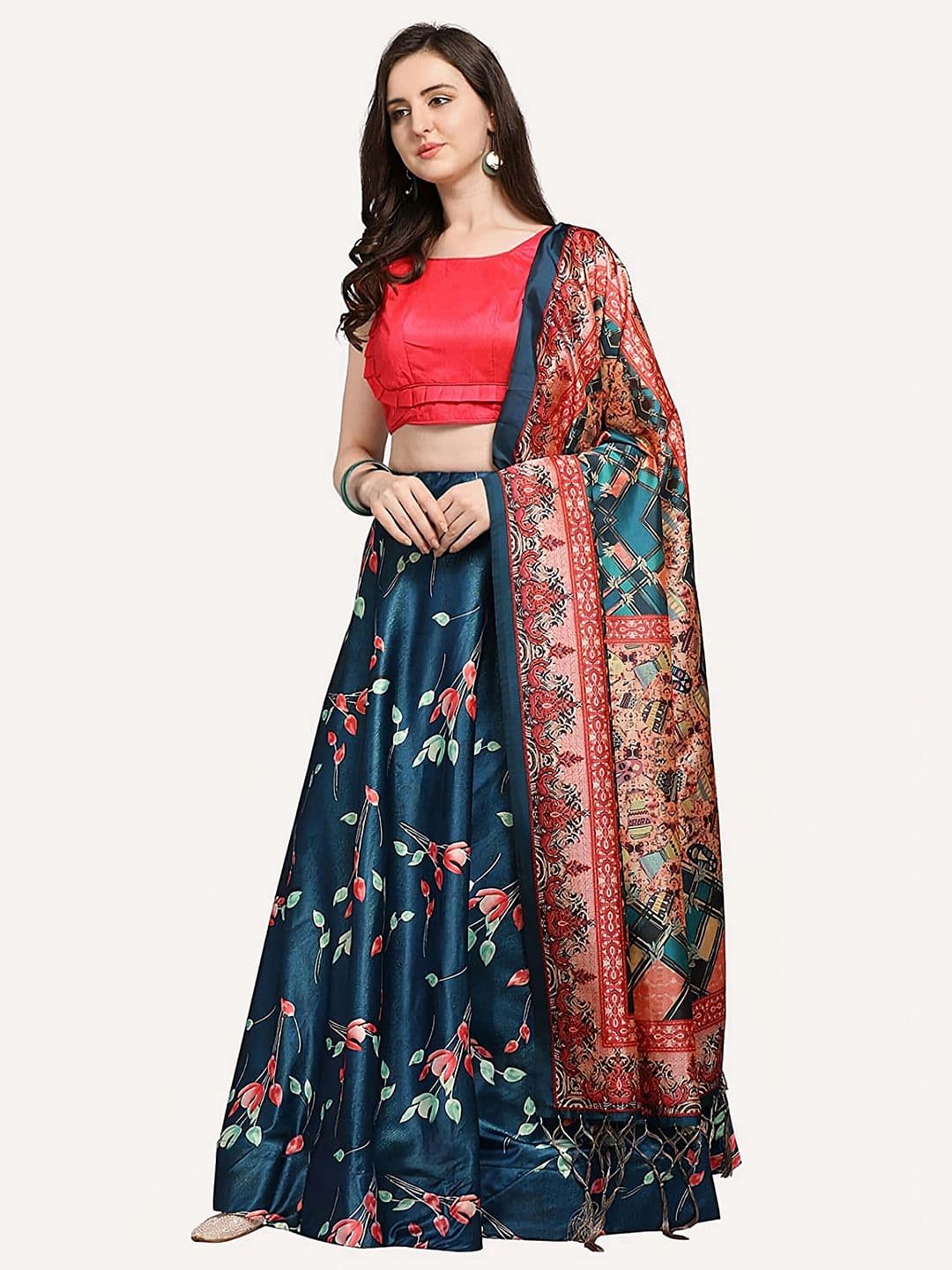 Kaizen TEXO FAB Floral Printed Semi-Stitched Lehenga & Unstitched Blouse With Dupatta - view 1