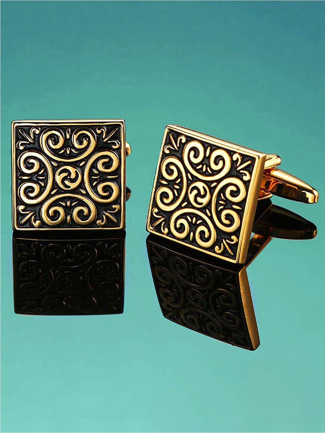 Peora Men Gold-Plated Textured Square Cufflinks - view 1