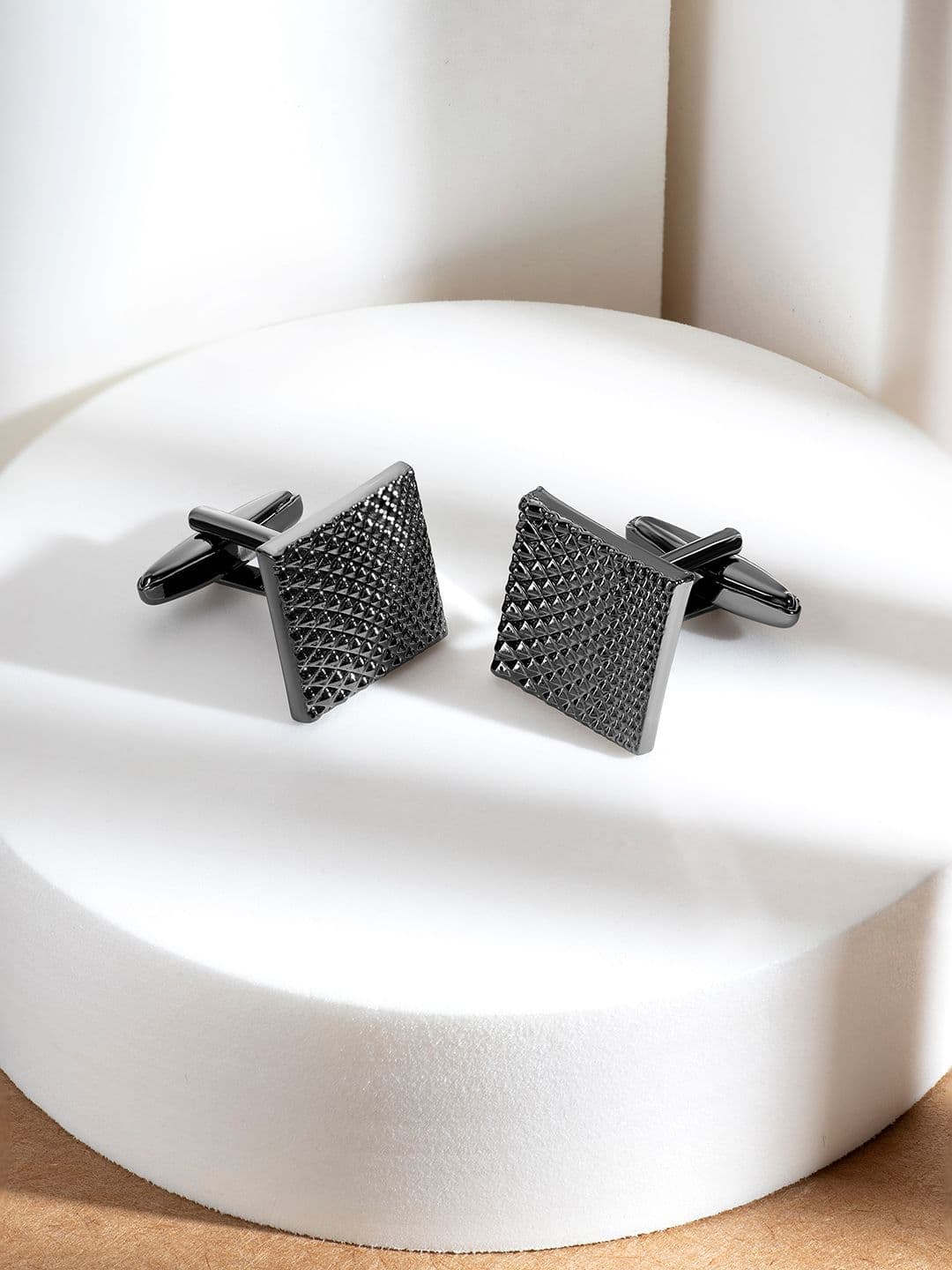 Peora Men Silver-Plated Textured Square Cufflinks - view 1