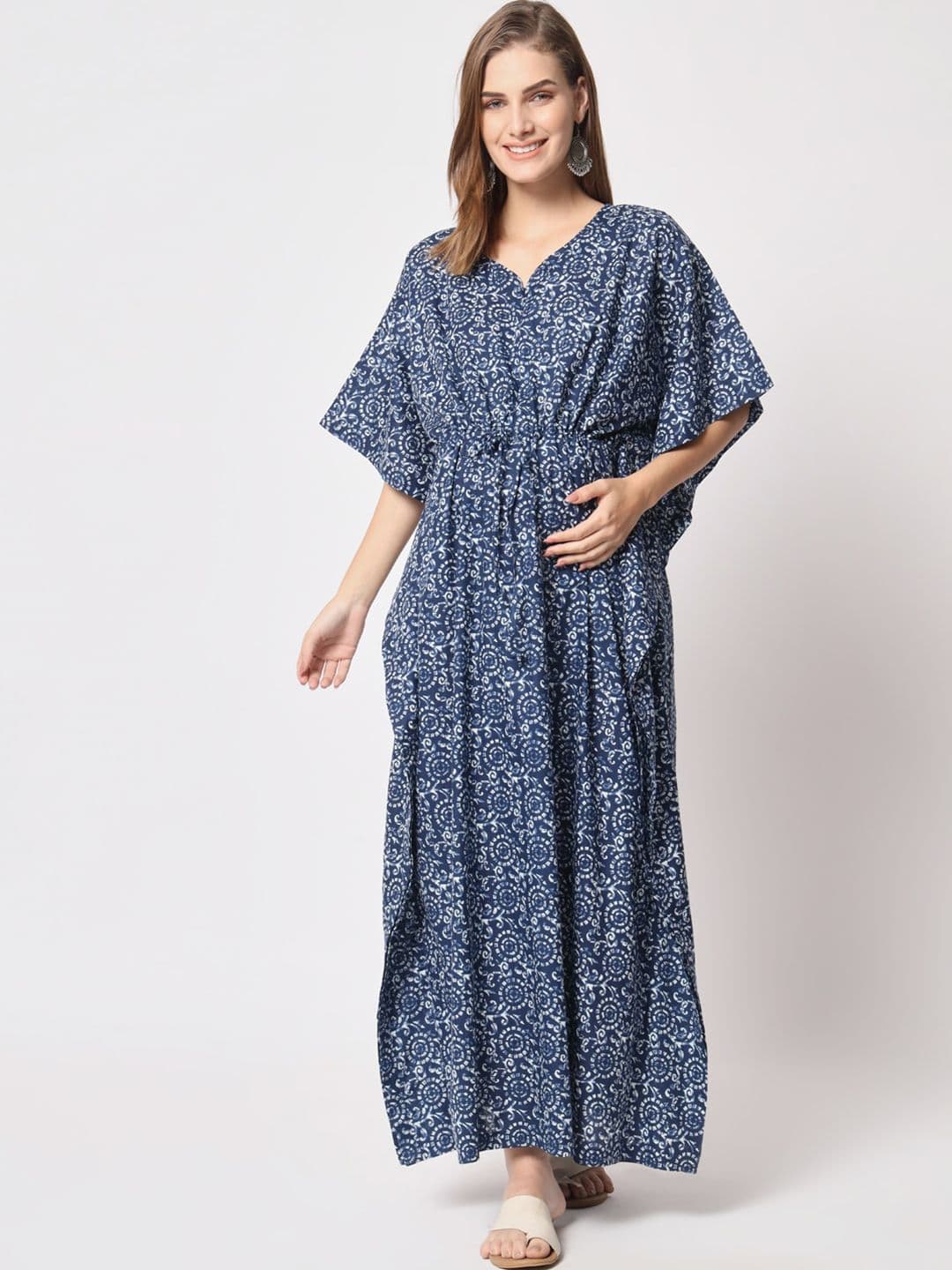 Aujjessa Ethnic Motif Printed Maternity Pure Cotton Kaftan Maxi Ethnic Dress - view 1