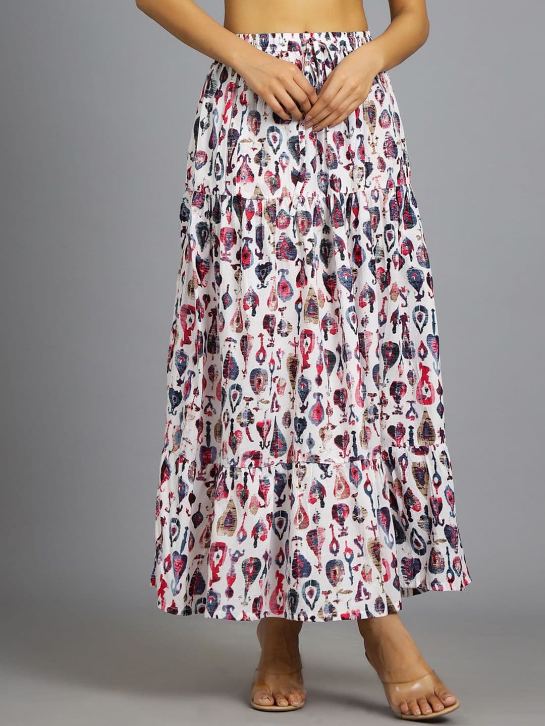 HANDICRAFT PALACE Printed Tiered Maxi Pure Cotton Skirt - view 1