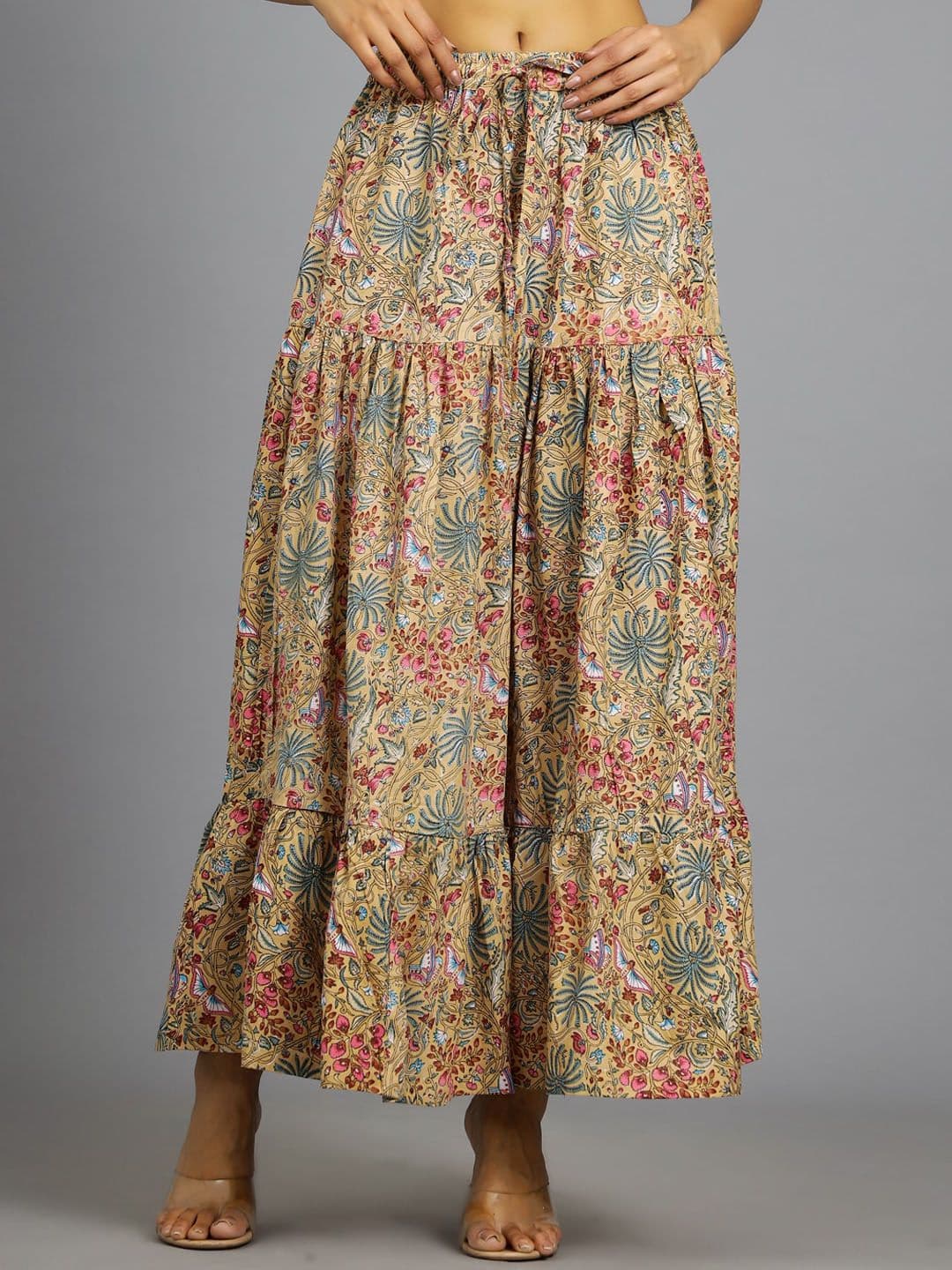HANDICRAFT PALACE Women Floral Printed Pure Cotton Flared Maxi Skirt - view 1