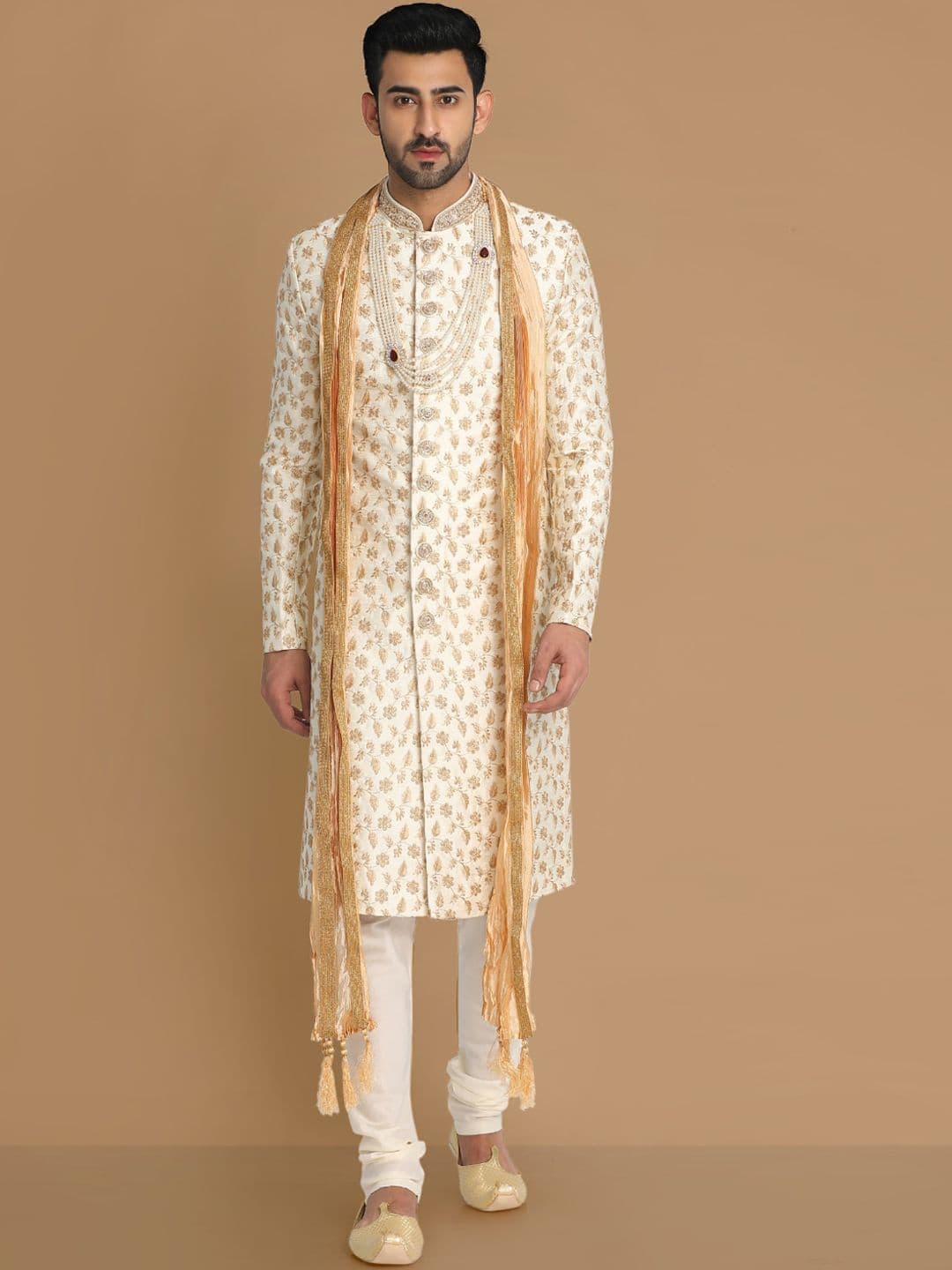 Manyavar Embroidered Art Silk Sherwani With Pyjama & Dupatta