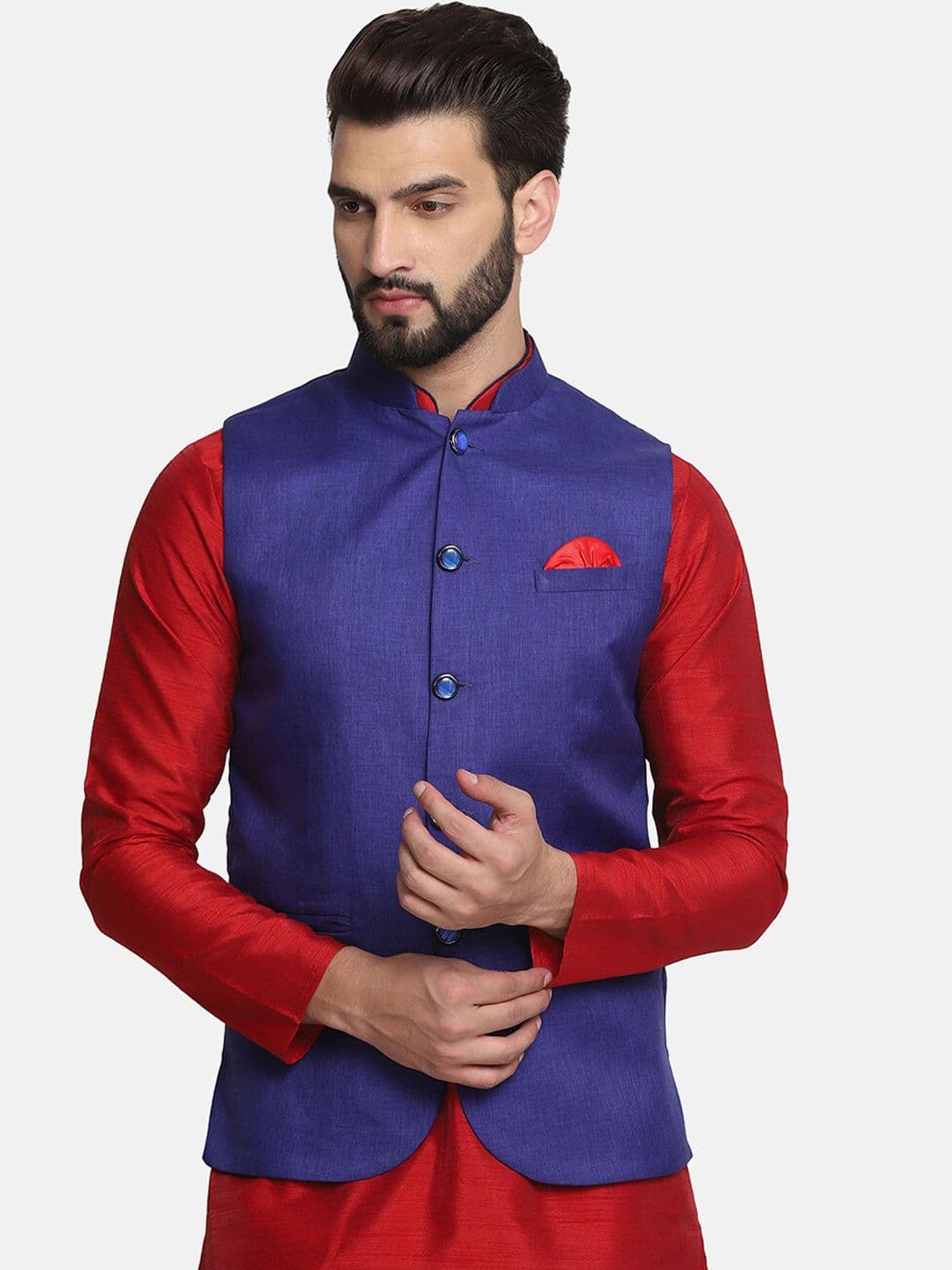 TAHVO Men Woven Satin Nehru Jacket - view 1