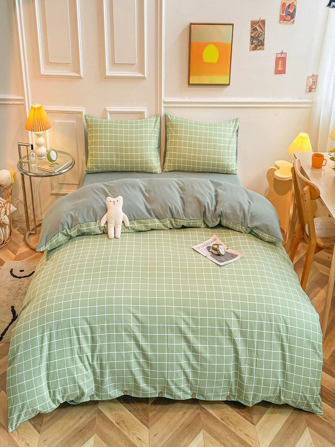 JC HOME Green Checked Single Bedding Set - view 1