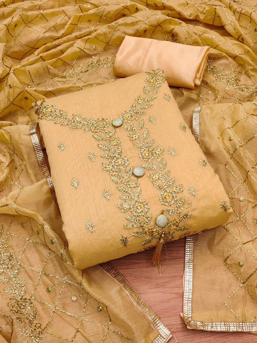 KALINI Embroidered Art Silk Unstitched Dress Material - view 1
