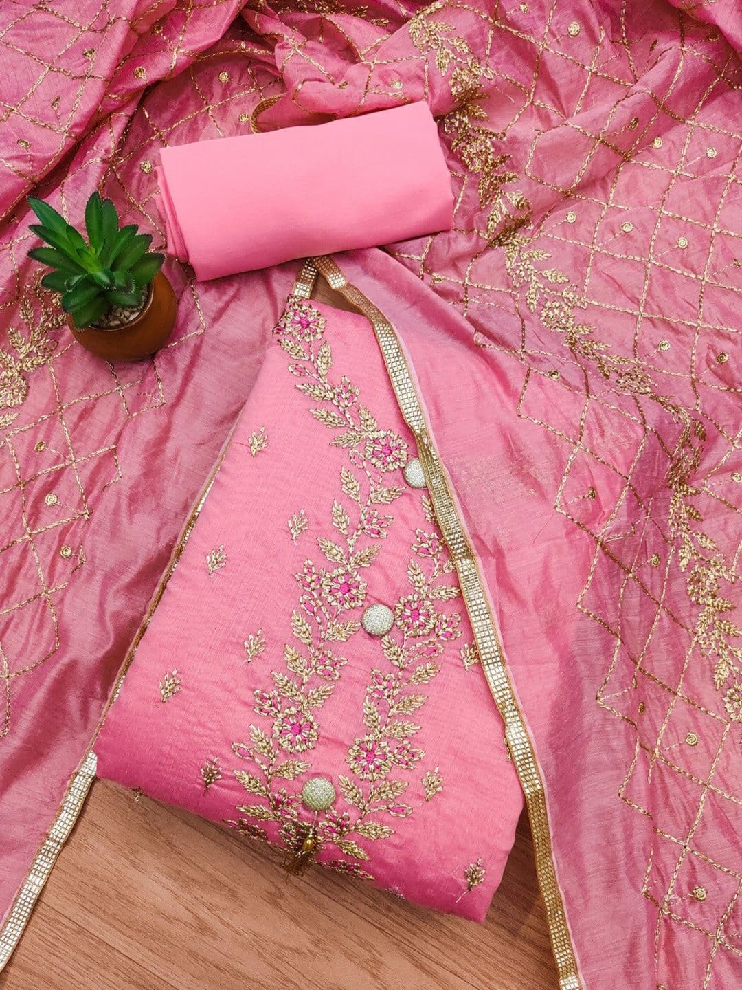 KALINI Embroidered Art Silk Unstitched Dress Material - view 1