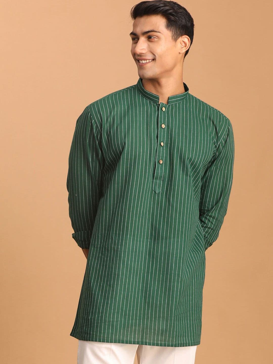 VASTRAMAY Striped Jacquard Cotton Sustainable Kurta - view 1