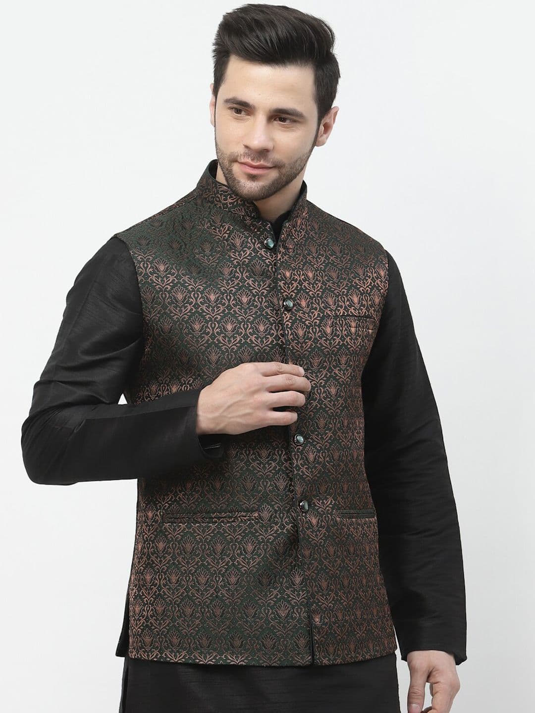 Badoliya & Sons Ethnic Motifs Zari Woven Design Nehru Jacket - view 1