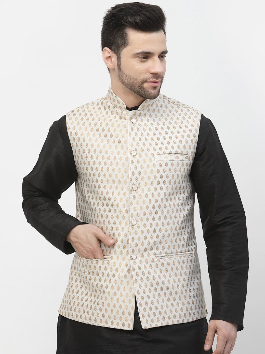 Badoliya & Sons Men Woven Design Nehru Jacket - view 1