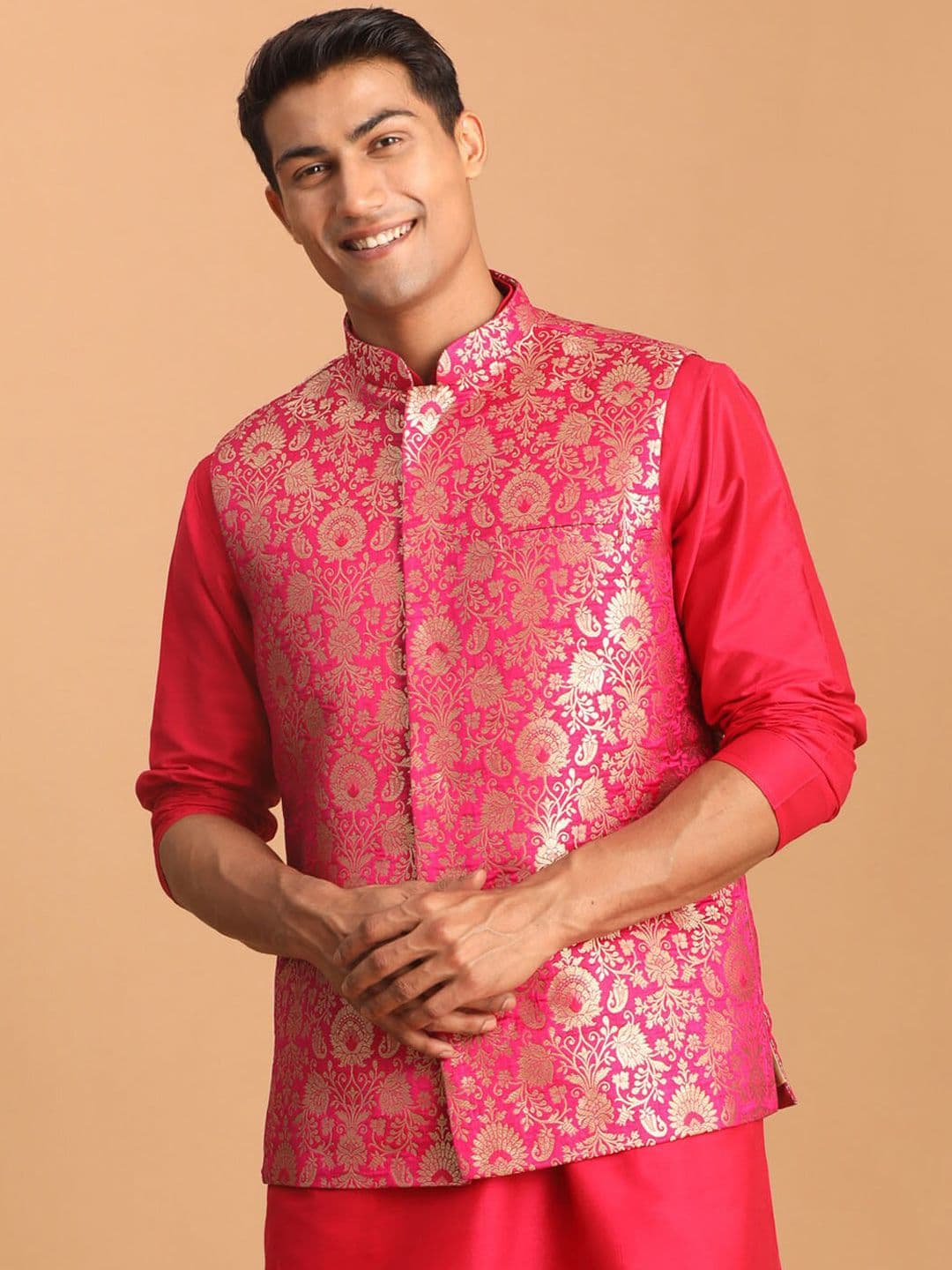 VASTRAMAY Men Woven Design Slim-Fit Nehru Jacket - view 1