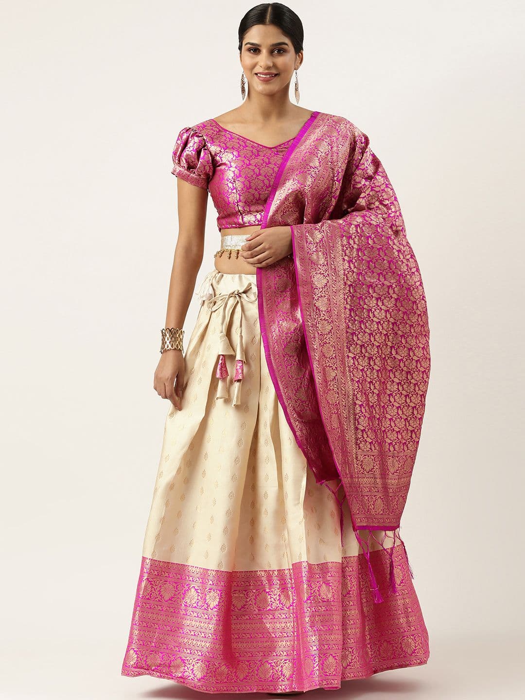 Fabcartz Unstitched Zari Lehenga & Blouse With Dupatta - view 1