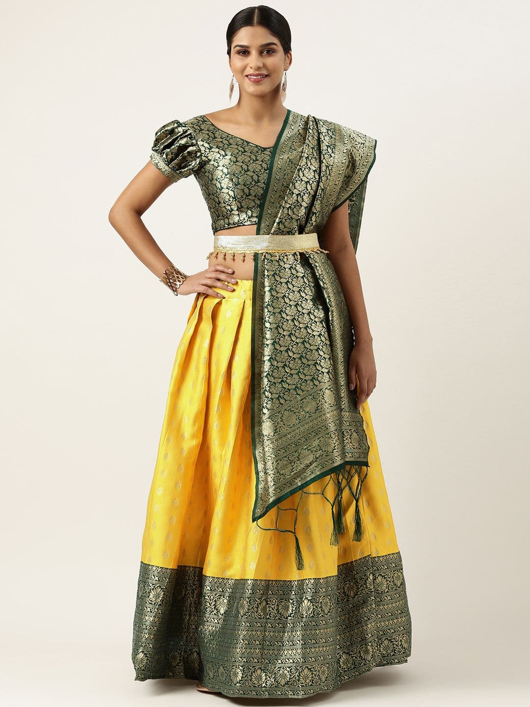 Fabcartz Unstitched Zari Lehenga & Blouse With Dupatta - view 1