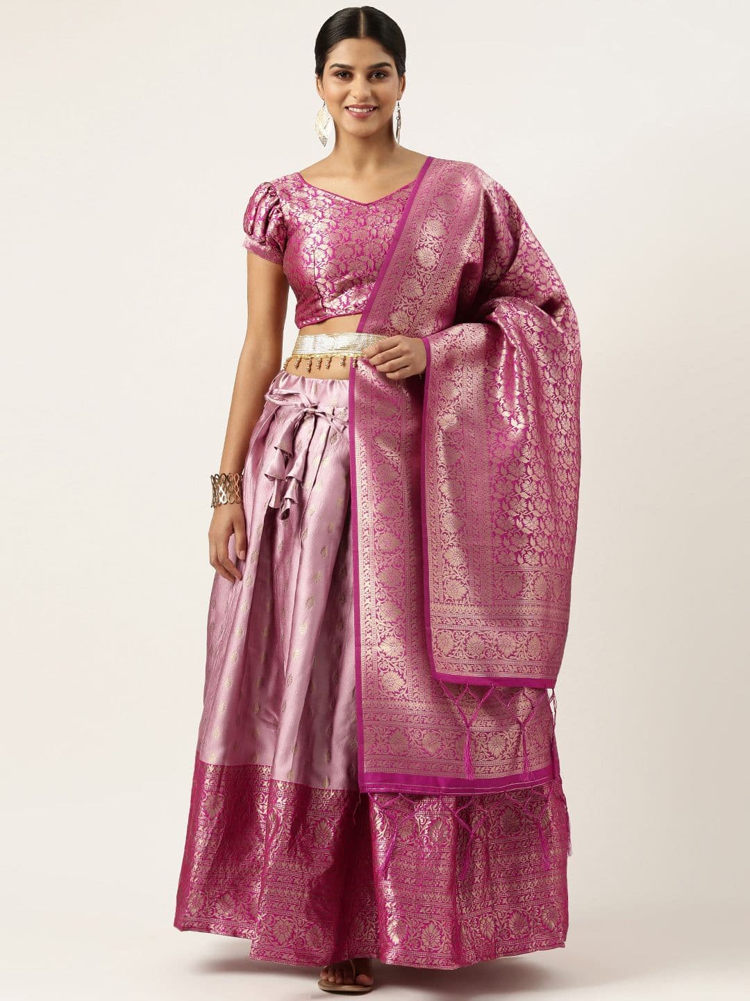 Fabcartz Unstitched Zari Lehenga & Blouse With Dupatta - view 1