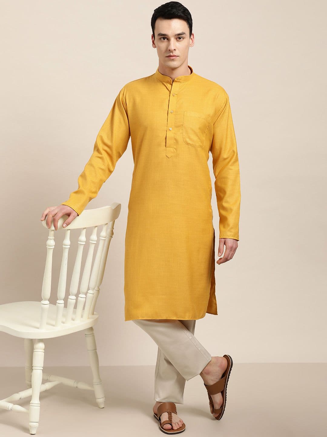 SOJANYA Mandarin Collar Long Sleeves Cotton Silk Kurta - view 1