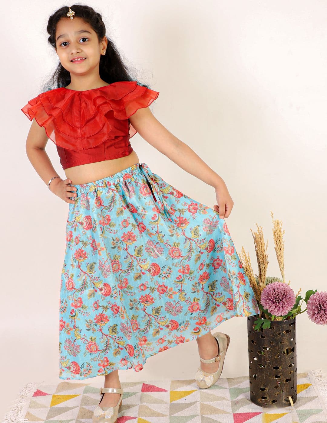 Superminis Girls Self Design Maroon Ready to Wear Lehenga Choli - view 1