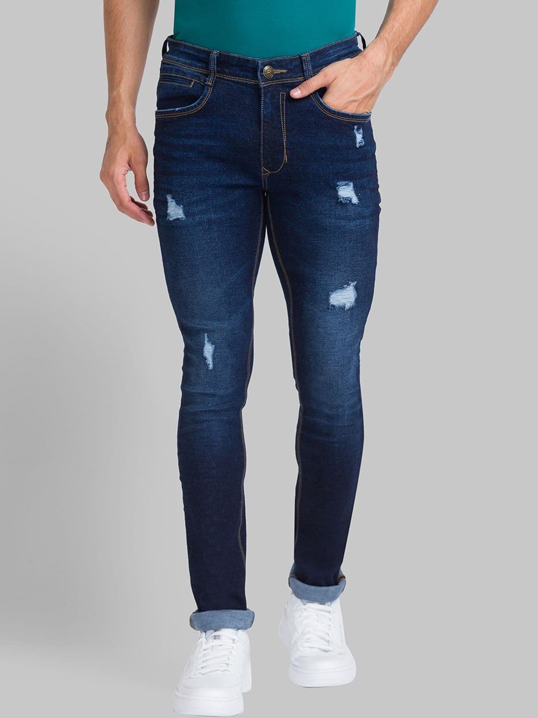 Parx Men Skinny Fit Mildly Distressed Light Fade Jeans - view 1