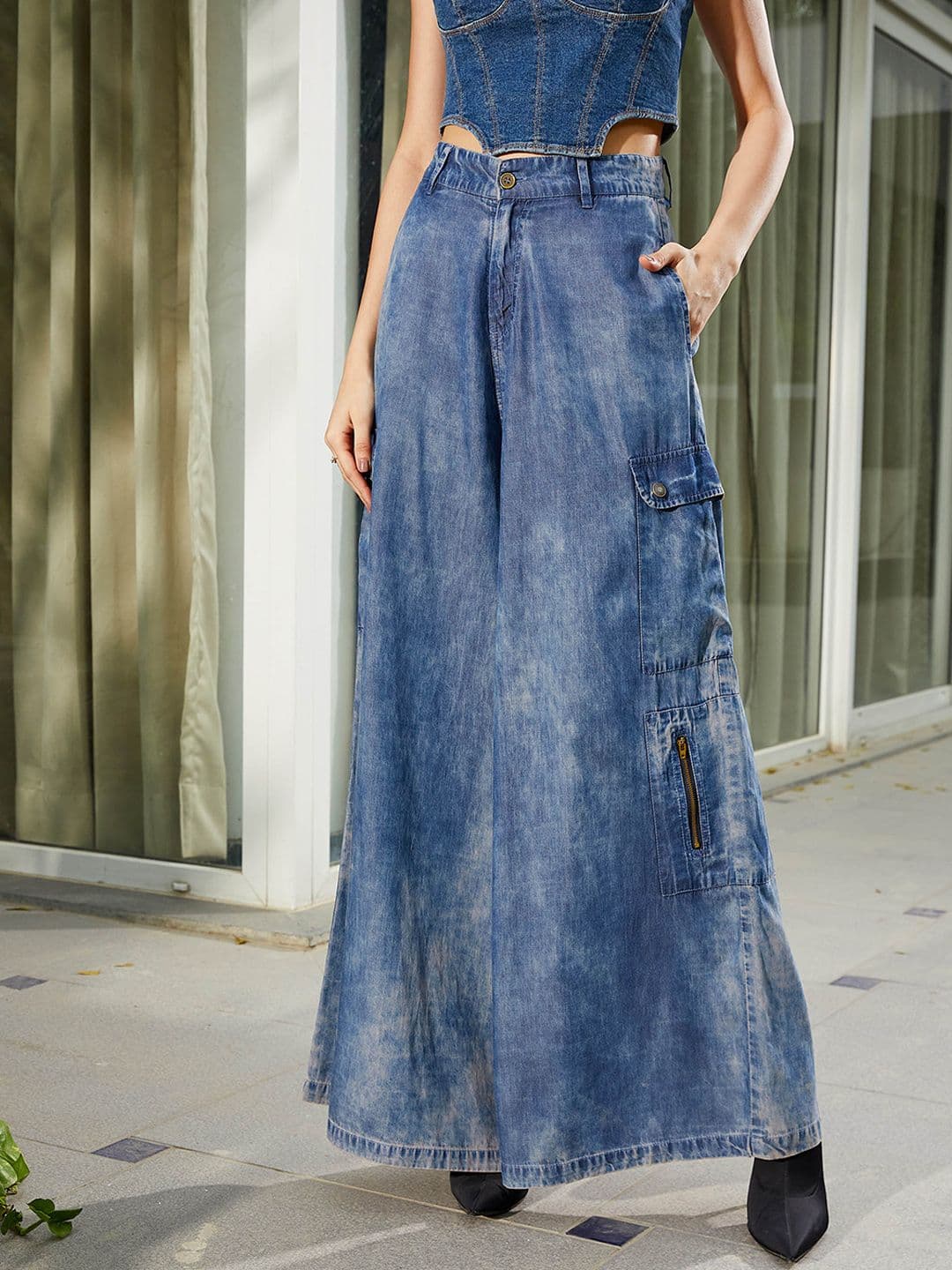 SASSAFRAS Women Acid Wash Pure Cotton Tencel Wide Leg Jeans - view 1