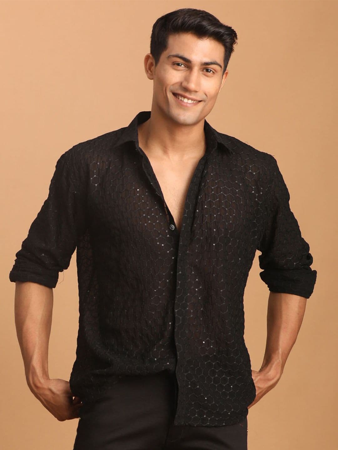 VASTRAMAY Sheer Sequin Embroidered Casual Shirt - view 1