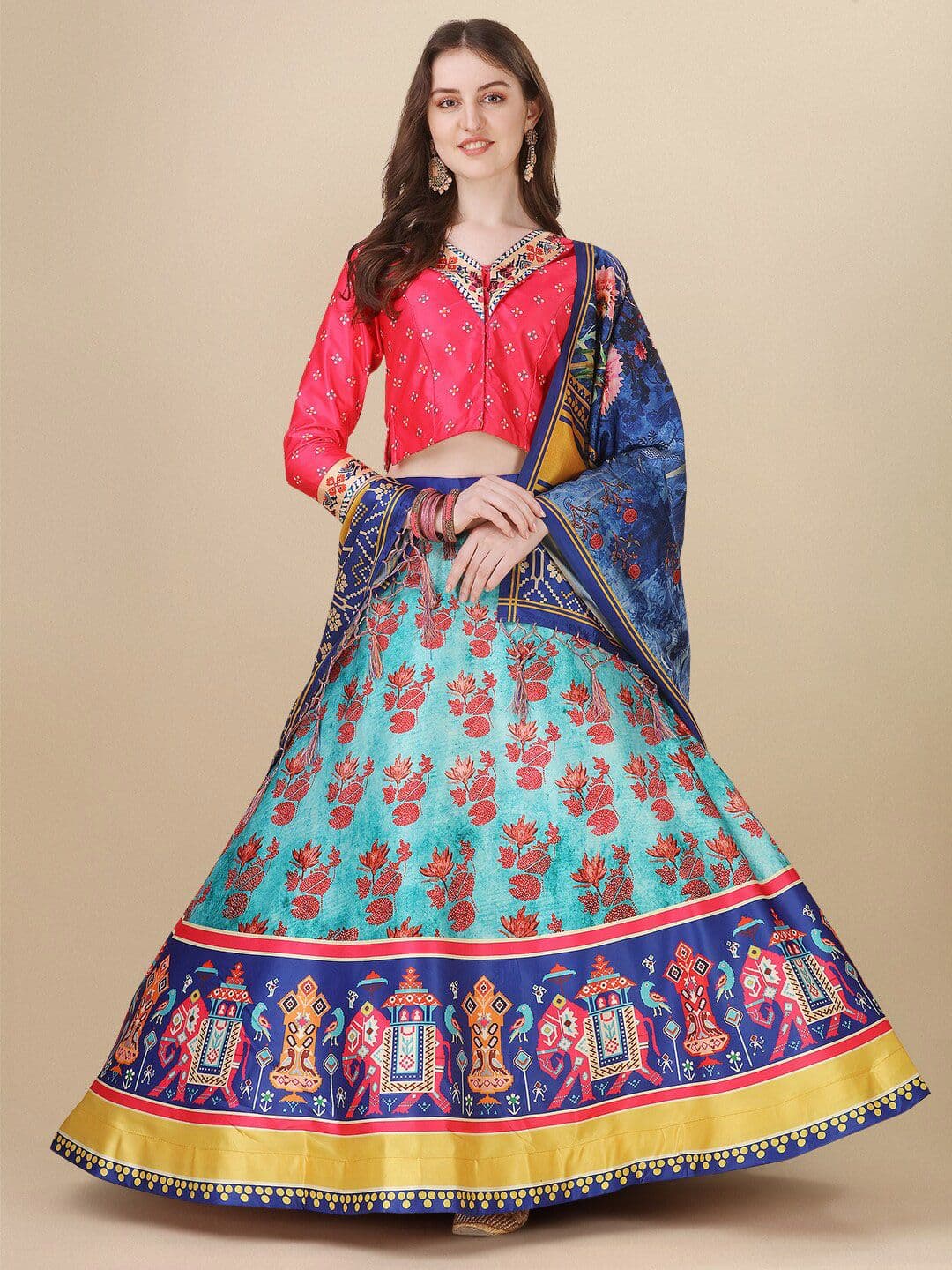 Kaizen TEXO FAB Printed Semi-Stitched Lehenga & Unstitched Blouse With Dupatta - view 1