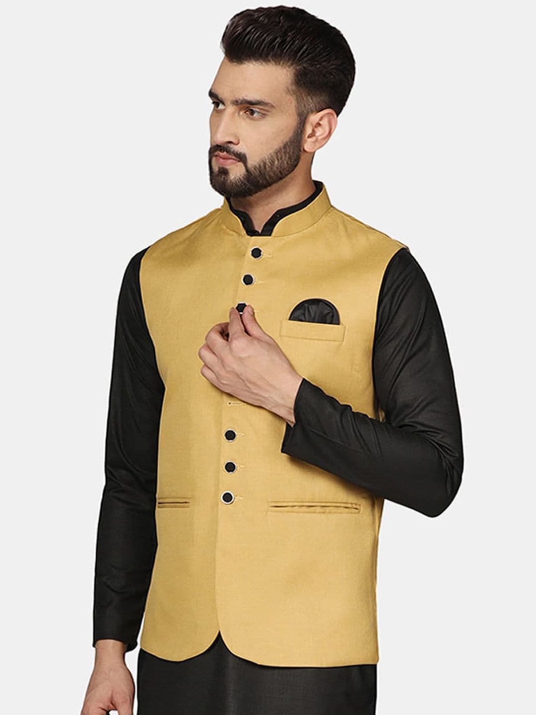 TAHVO Mandarin Collar Woven Nehru Jacket - view 1