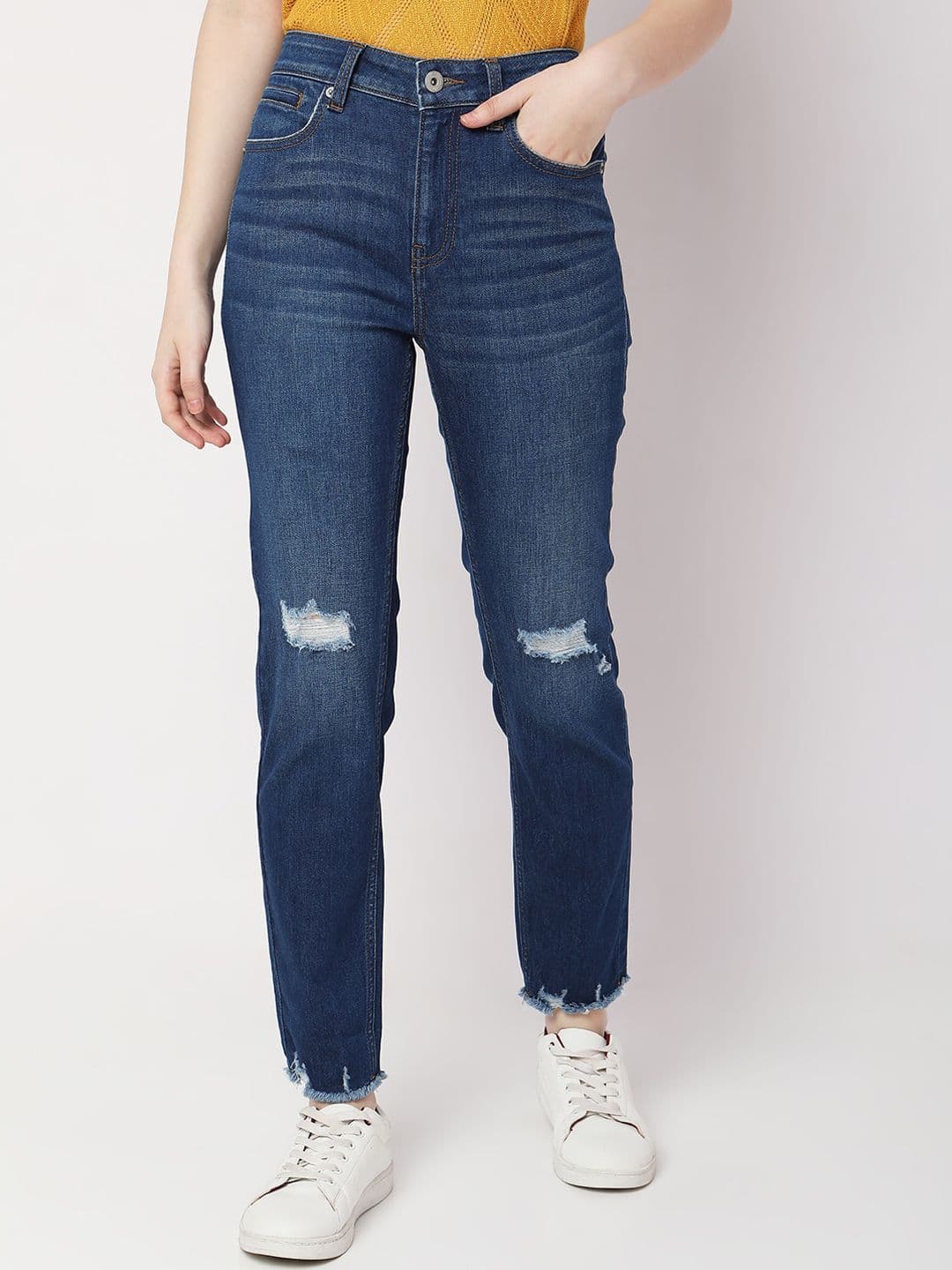 Vero Moda Women High-Rise Mildly Distressed Light Fade Stretchable Straight Fit Jeans - view 1