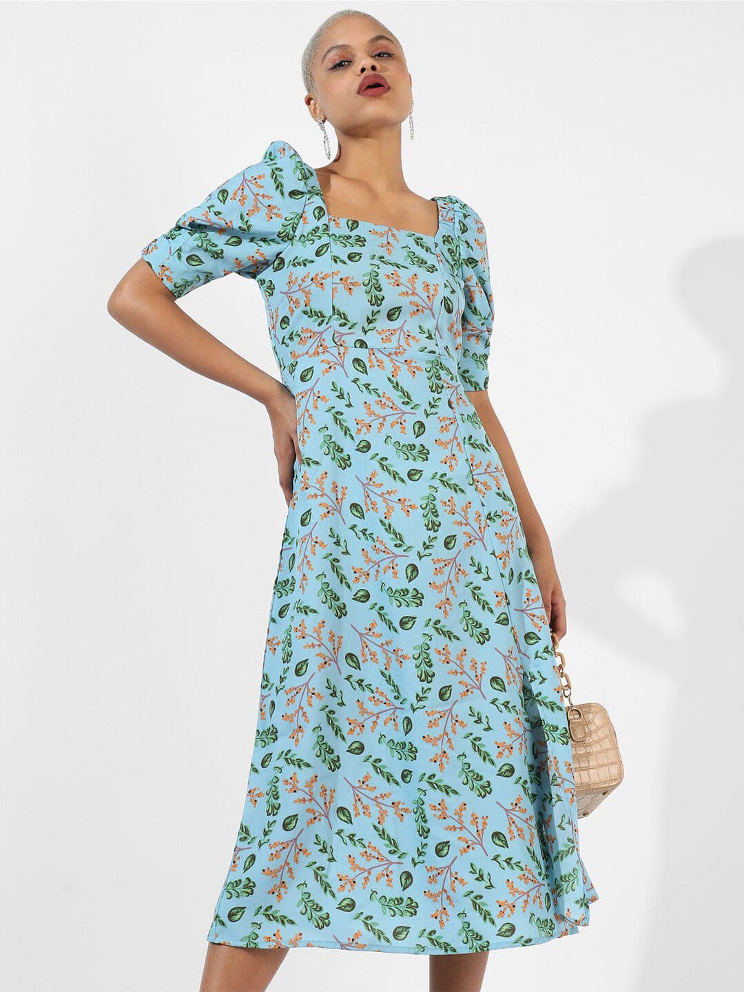PINACOLADA Floral Print Puff Sleeve A-Line Midi Dress - view 1