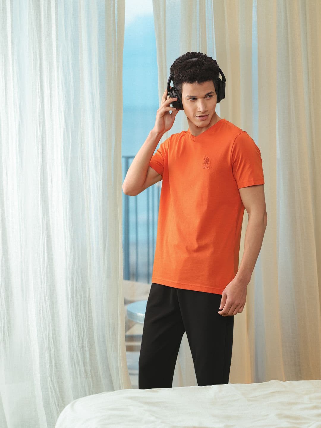 U.S. Polo Assn. Men Pure Cotton V-Neck Lounge T-Shirt - view 1