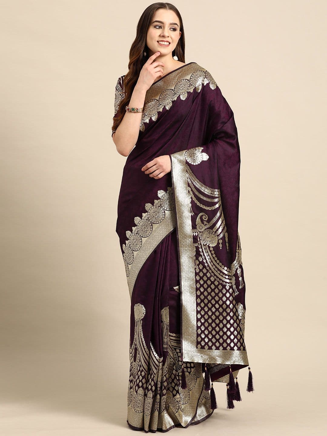 MANOHARI Woven Design Silk Blend Heavy Work Banarasi Saree - view 1