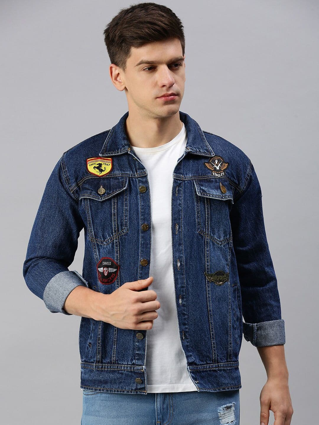 VOXATI Washed Denim Jacket With Patchwork - view 1