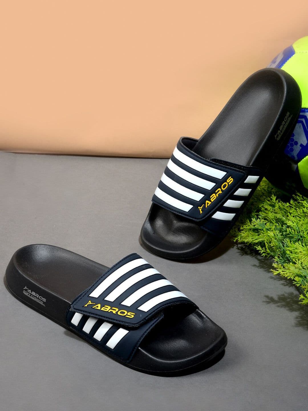 ABROS Men Striped Rubber Sliders - view 1