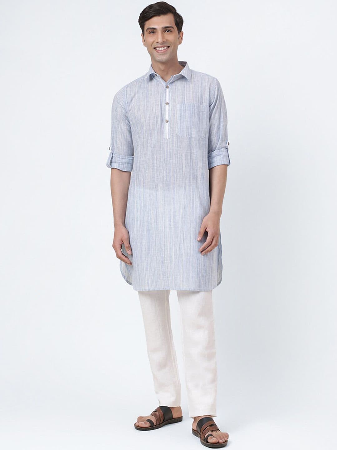 Fabindia Shirt Collar Striped Pathani Cotton Republic Day Republic Day Kurta - view 1