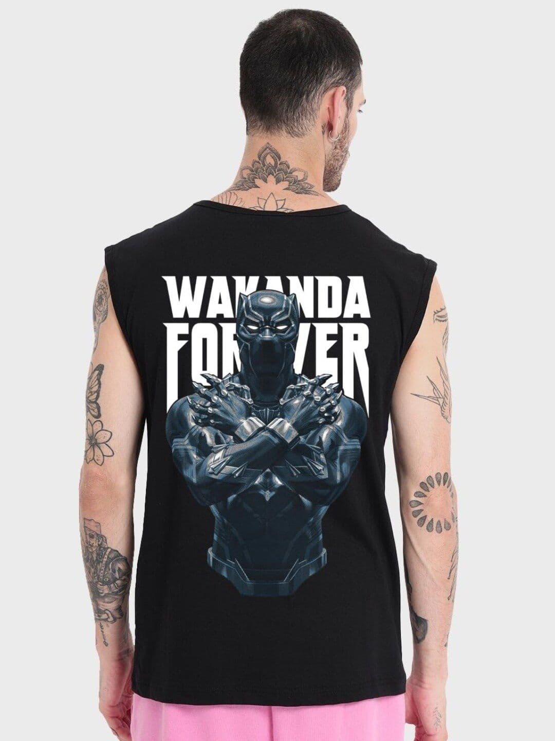 Bewakoof Men Official Marvel Merchandise The King Vest Black Graphic Printed Oversized Fit T-shirt - view 1