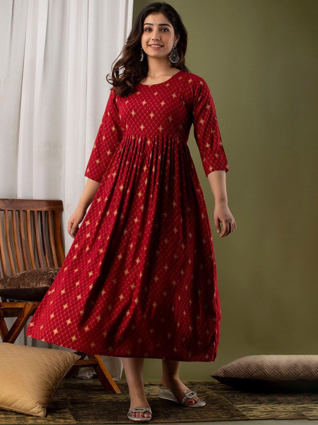 Mialo fashion Ethnic Motifs Printed Cotton Maternity Ethnic Dress - view 1