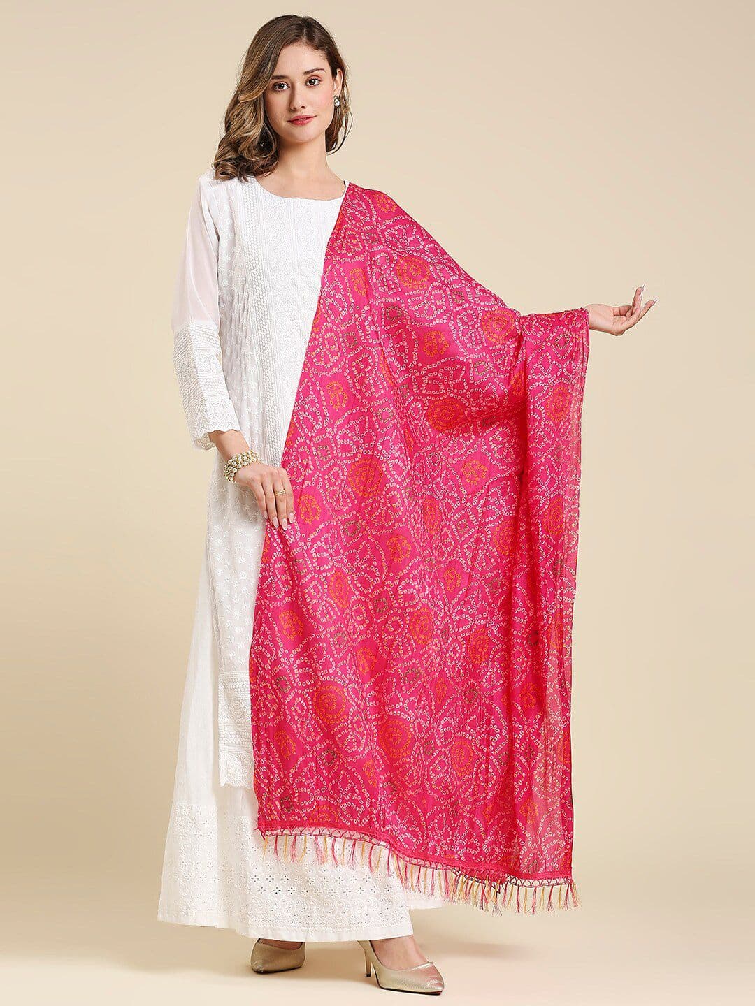 Dupatta Bazaar Bandhani Printed Dupatta With Tasselled Border - view 1