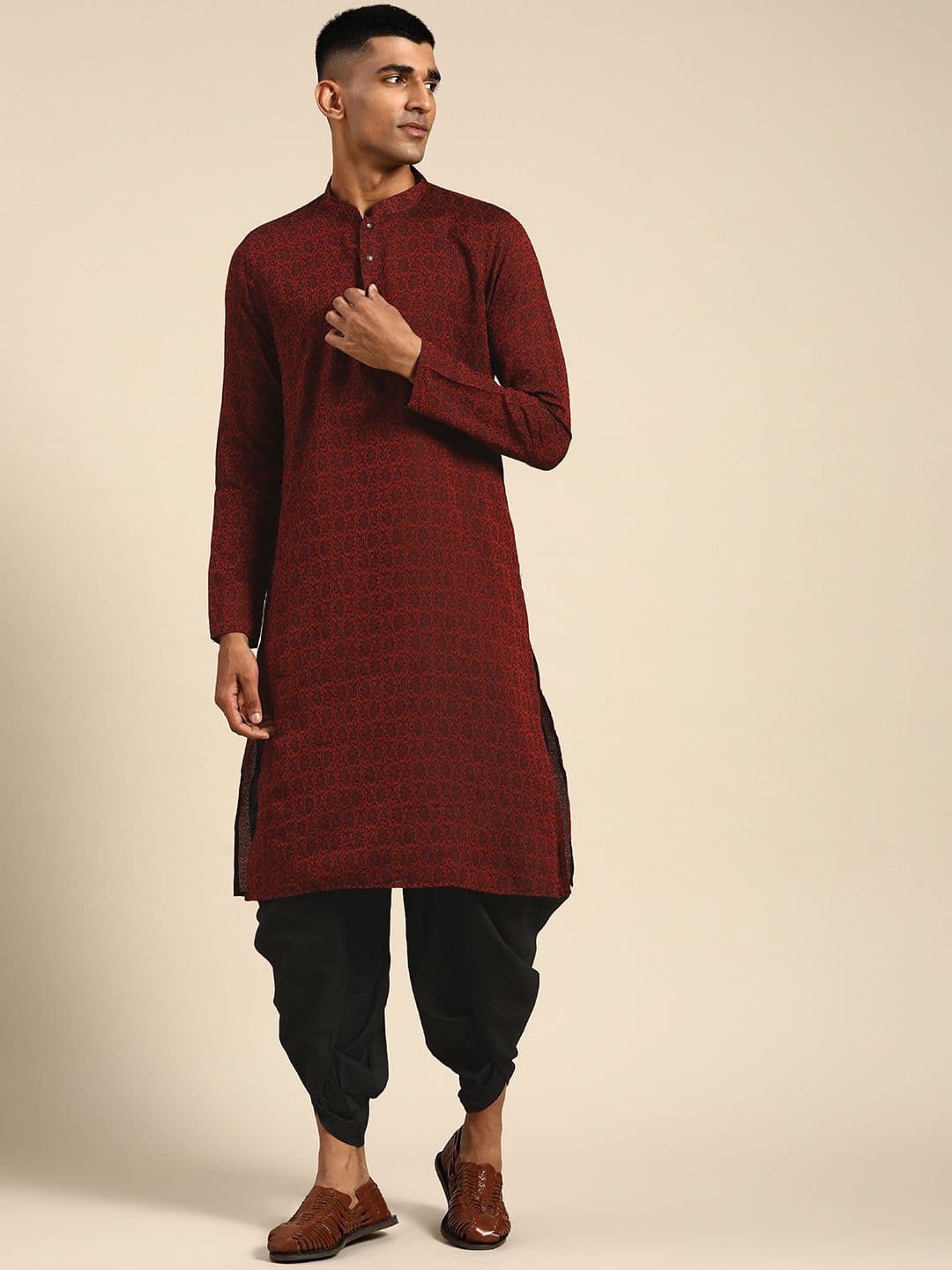 KISAH Men Textured Regular Fit Ethnic Motifs Kurta - view 1