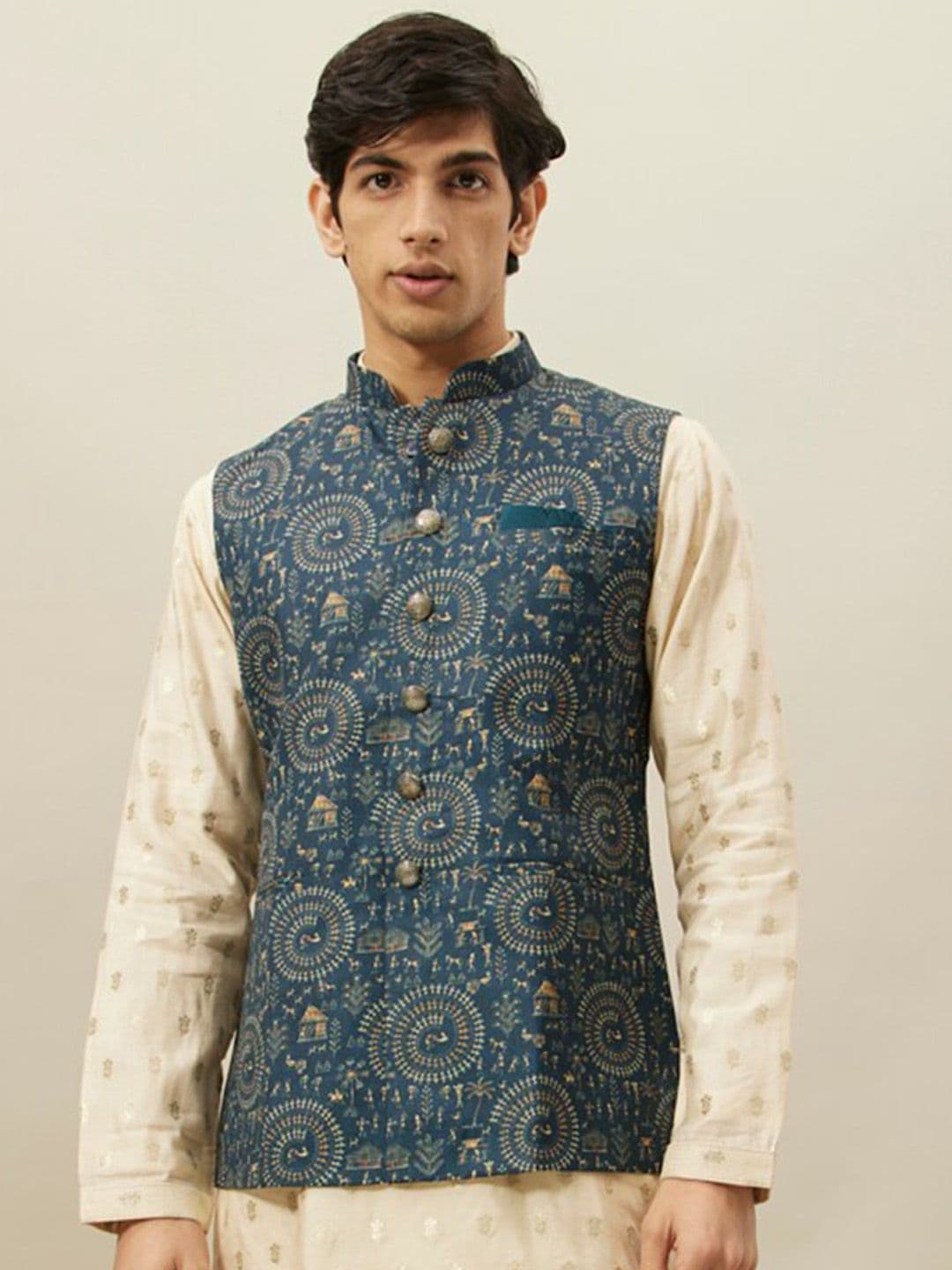 Manyavar Printed Nehru Jacket - view 1
