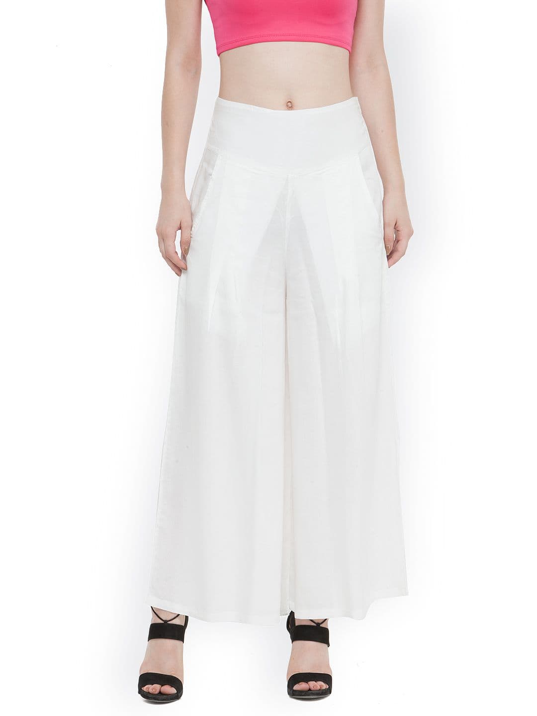 Bitterlime Women White Solid Flared Palazzos - view 1