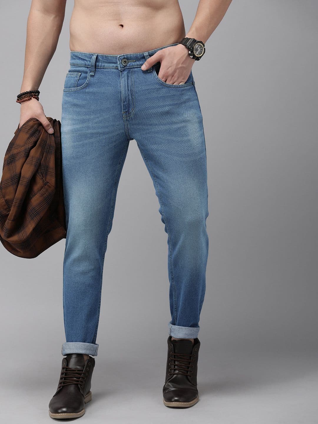 The Roadster Life Co. Men Slim Tapered Fit Heavy Fade Stretchable Jeans