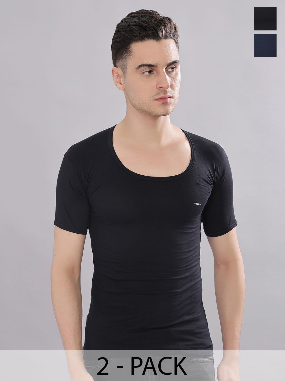Dollar Bigboss Men Solid Pack of 2 Cotton Shrinkless Round Neck Vest - view 1