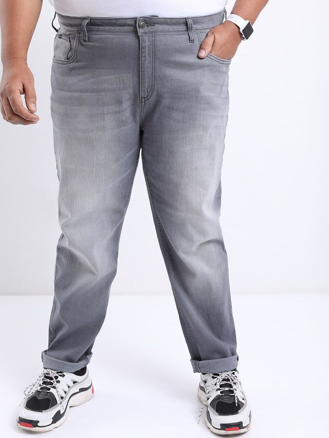 HIGHLANDER Men Plus Size Slim Fit Mildly Distressed Heavy Fade Stretchable Jeans